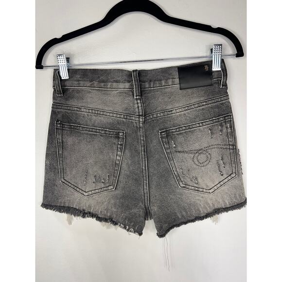 R13 Shredded Slouch Distress Gray Black Denim Jean Shorts Women 27 Indie Sleaze - Picture 4 of 9